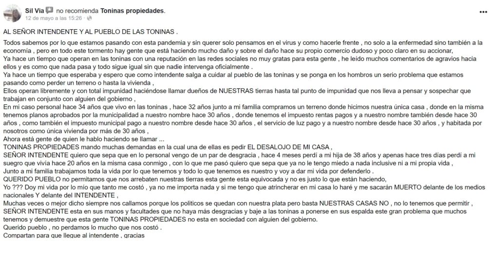La carta dirigida a Cristian Cardozo en La Costa. 