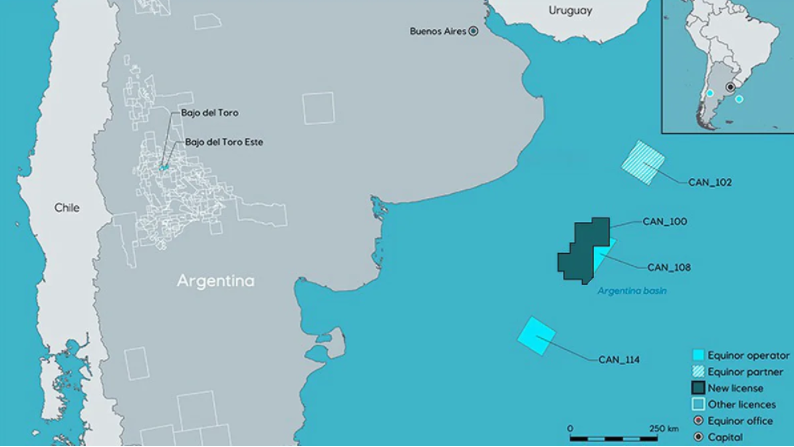 Las zonas del Mar Argentino donde rige la autorización para la explotación petrolera offshore.
