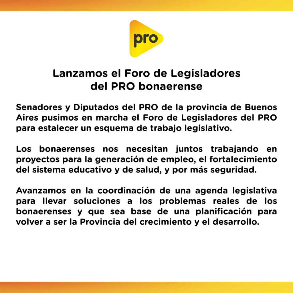 El comunicado del foro de legisladores del PRO bonaerense. 