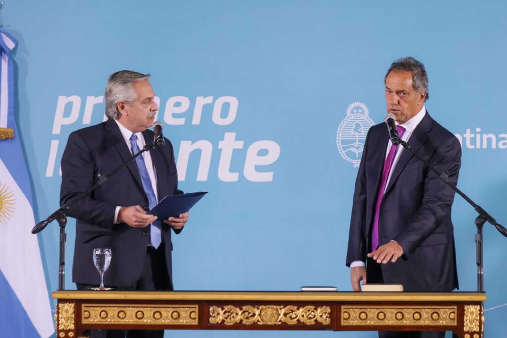 Daniel Scioli asumió ayer como ministro de Desarrollo Productivo, luego de que el presidente Alberto Fernández le tomara juramento.