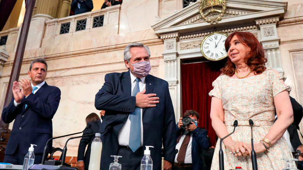 Alberto Fernández y Cristina Kirchner en su ultima aparición pública juntos, en la apertura de sesiones del Congreso. 