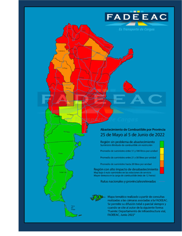  La Federación Argentina de Entidades Empresarias del Autotransporte de Cargas (Fadeeac) mostró la falta de gasoil en el país.