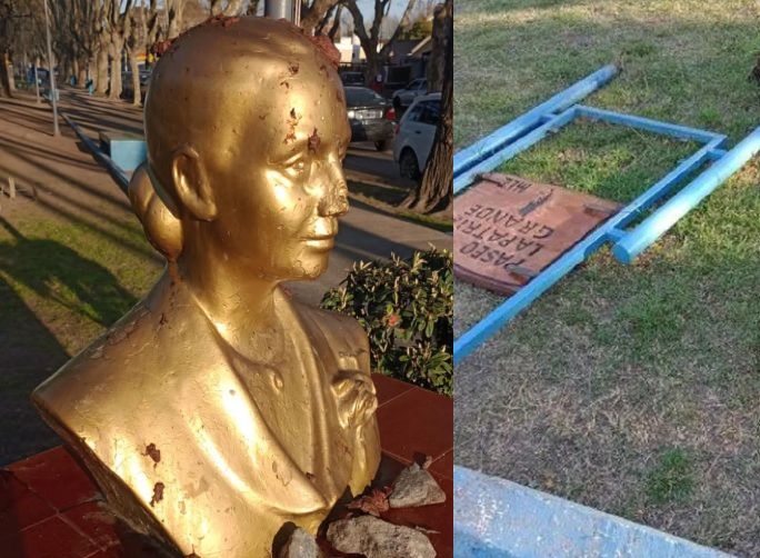 La escalada de violencia tras el atentado a Cristina Kirchner no frena. Después de que en La Plata vandalizaran varias sedes de locales peronistas, en Lomas de Zamora le tiraron excremento a un busto de Eva Perón.