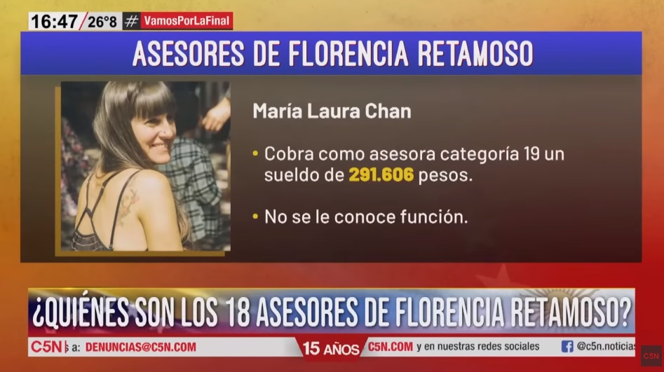La información que se difundió sobre el "ejército" de asesores de Florencia Retamoso. 