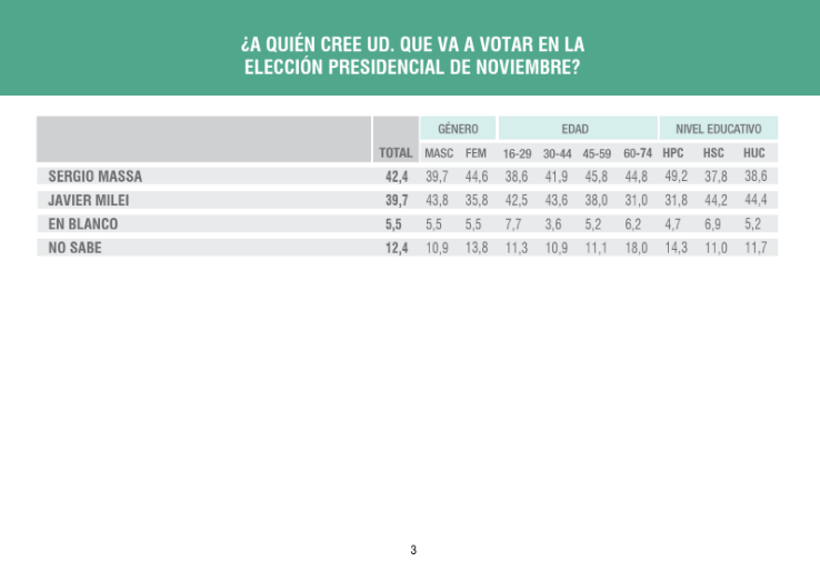 Encuesta: qué grupos sociales votarán más a Massa y cuáles más a Milei
