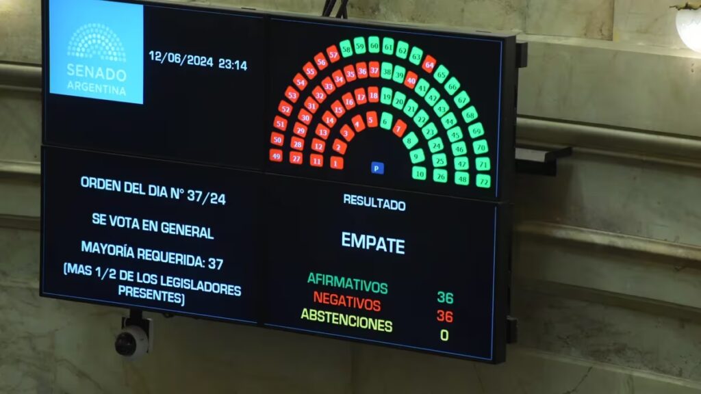 Los senadores votaron y aprobaron la Ley Bases en general.